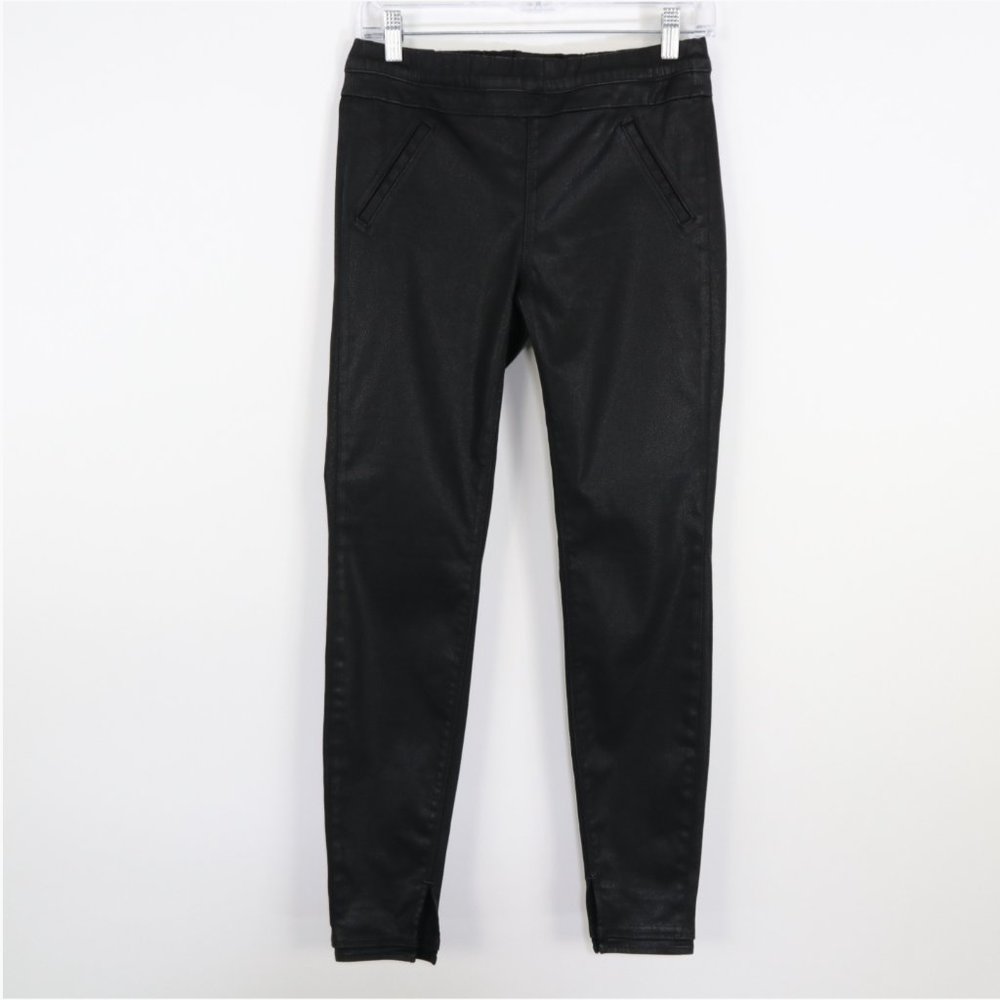 RtA Skinny Ankle Jeans Womens M Medium Pull-On Black Coated Stretch Slits
